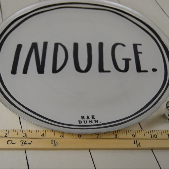 Rae Dunn INDULGE 12 7/8" Glass Plate Platter, Glass Collection, Reverse Painted - Picture 3 of 5